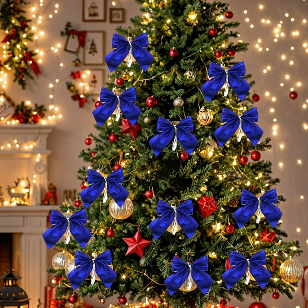 12pc Decoraciones de Navidad, Mini 5.5cm, Cartón, Conjunto de 12, Azul Marino