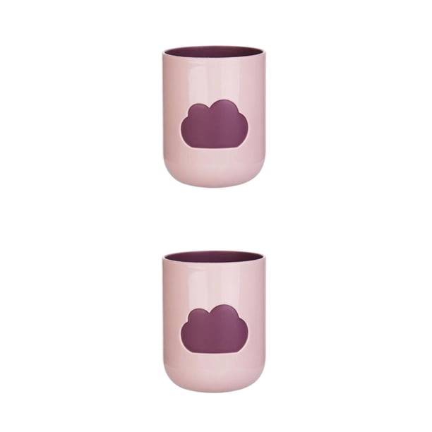 Wosthever Taza de enjuague bucal Tazas portátiles de doble capa Reutilizable Dibujos animados Moda de Soporte para cepillo de Rosa 301-400ml 2piezas