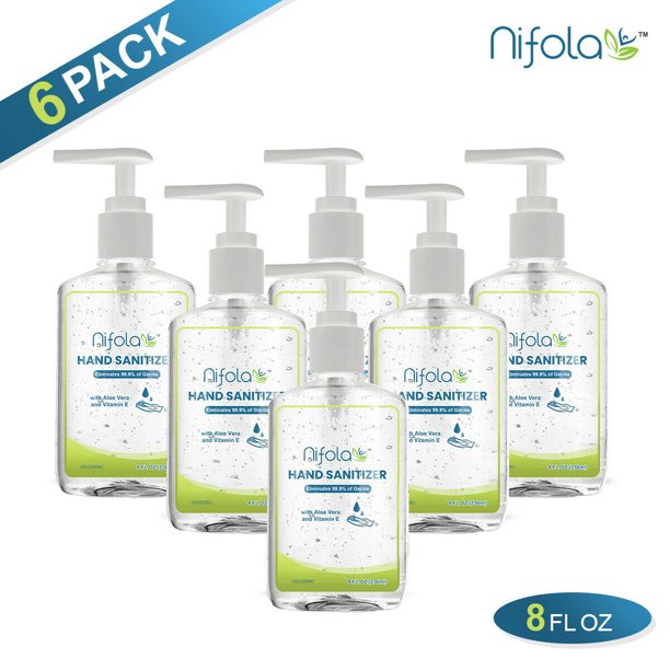 Hand Sanitizer Liquid Gel 6 Pack of 8 Oz Aloe Vera Vitamin E Quick