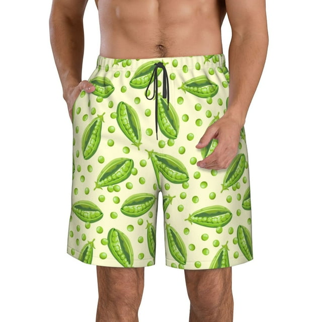 Balery Green Peas Traje de Baño Estilo Hawaiano para Hombre, Shorts de Secado Rápido con Bolsillos-XX-Large