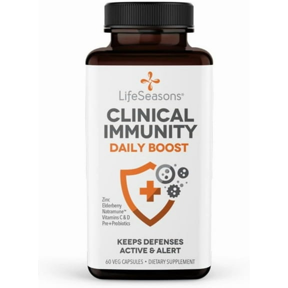 LifeSeasons Clinical Immunity - Daily Boost - Immune System Booster - Pre   Probiotics - Increases Antibodies & Immune Cells - Elderberry, Zinc, Natramune & Vitamin C   D3-60 Capsules