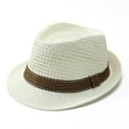 thumbnail image 2 of POIUYTR Short Brim Fedora Hat for Men Classic Summer Beach Sun Hat Panama Cap Straw Trilby Hat for Men, 2 of 6