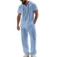 thumbnail image 2 of Ceisia Men's Loose Fit Cotton-Linen Like 2-Piece Set Hooded Short Sleeve Shirt with Elastic Waist Wide Leg Pants Gifts, 2 of 9