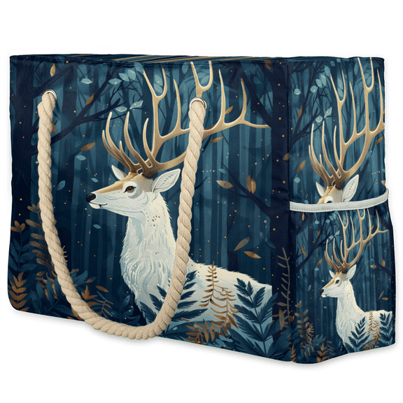Herdesigns Forest Deer Tote Beach Bag for Women Ladies Large Zipper Beach Bags Waterproof Sandproof Summer Gym Swim Pool Travel Bag