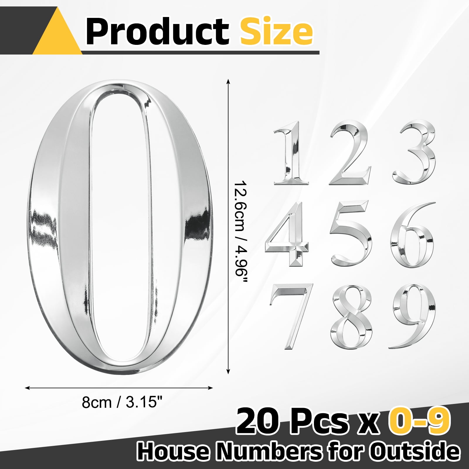 Uxcell 20 Pack House Numbers for Outside, 5 Inch 0-9 Self Adhesive Mailbox 3D Door Number Stickers for Apartment Office Hotel Room Signs, Silver