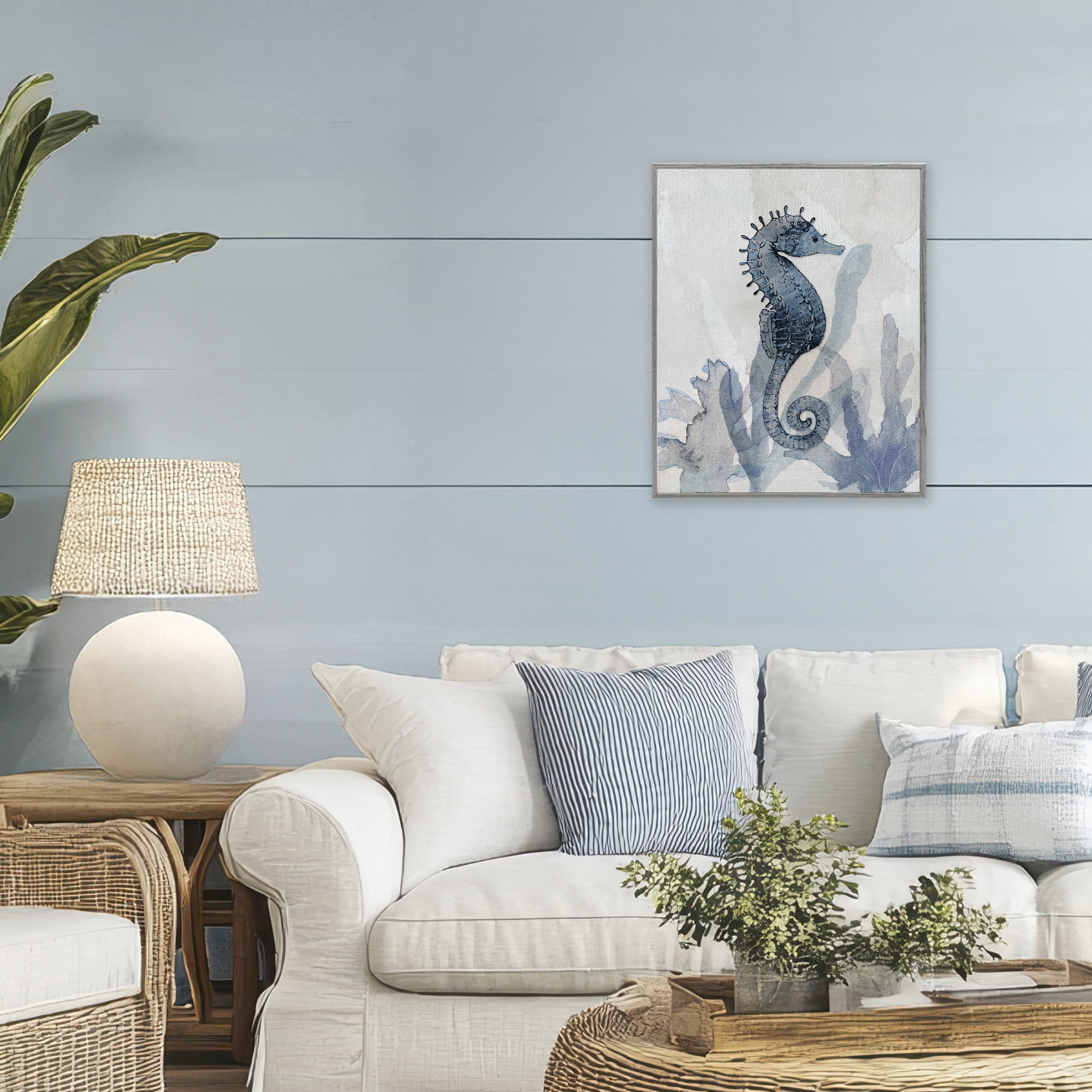 Stupell Industries Seahorse & Seaweed Impressions Gray Framed Giclee Art, design by Susan Jill