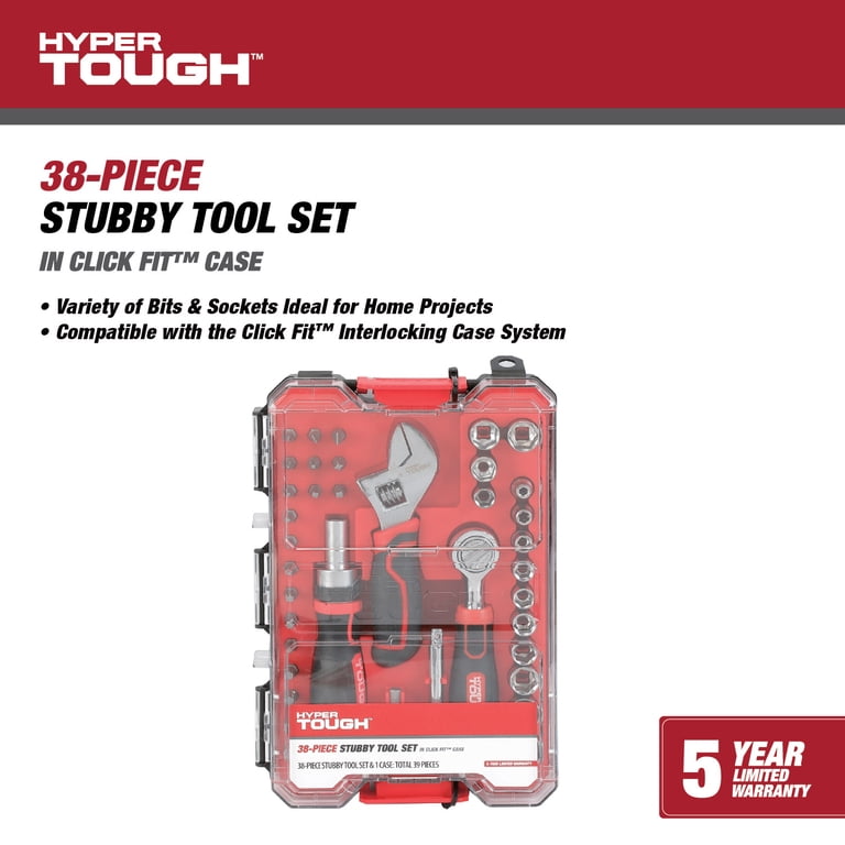 Hyper Tough 38-Piece Stubby Tool Set in Click Fit™ Case - Walmart.com