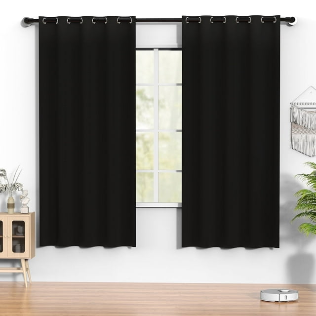 Blackout Cortinas 52 x 72 Pulgadas, Juego de Cortinas Térmicas Aisladas Negras de 2 Paneles, Reducción de Ruido y Oscurecimiento de Habitación para Recámara, Sala de Estar, Protección de Privacidad y