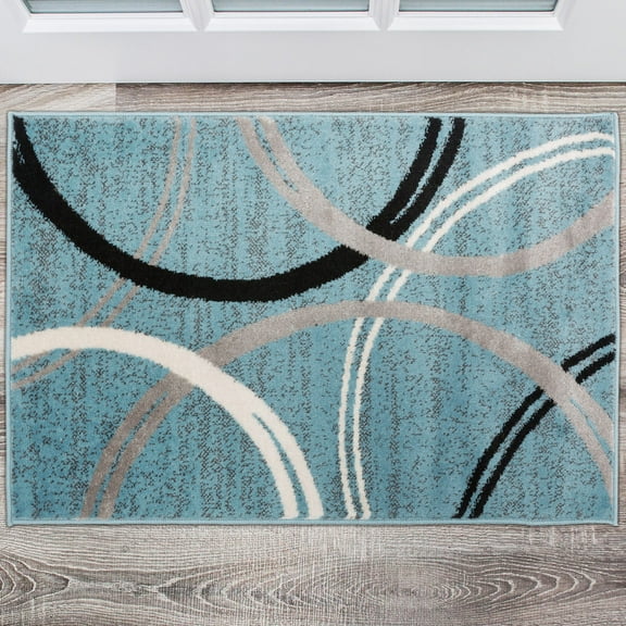 World Rug Gallery Contemporary Abstract Circles Design Blue 2' x 3' Door Mat
