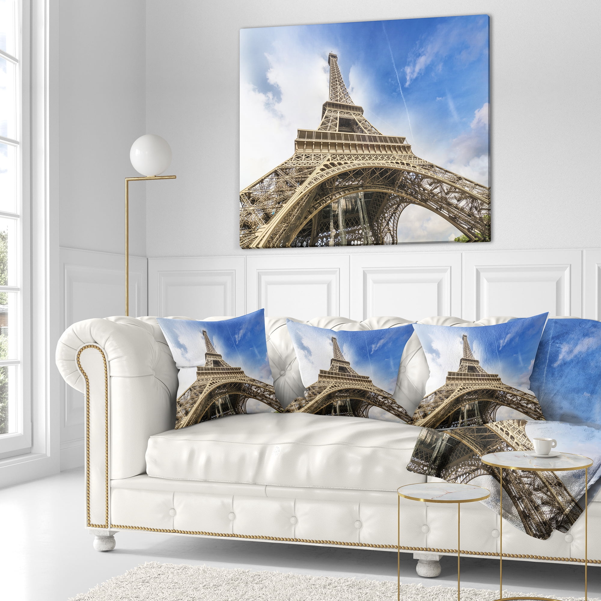 Designart Fantastic View of Paris Paris Eiffel Towerfrom Ground - Cityscape Throw Pillow - 16x16