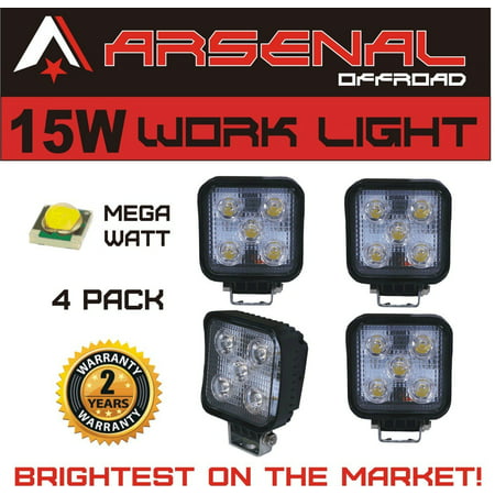 #1 15W Square LED Work Light Lamp by Arsenal OffroadTM (4 PACK) Off Road High Power ATV Jeep Wrangler 4x4 Rv Trailer Boat Tractor Truck Excavator Fork Lift Camping.., By Arsenal Offroad Inc from