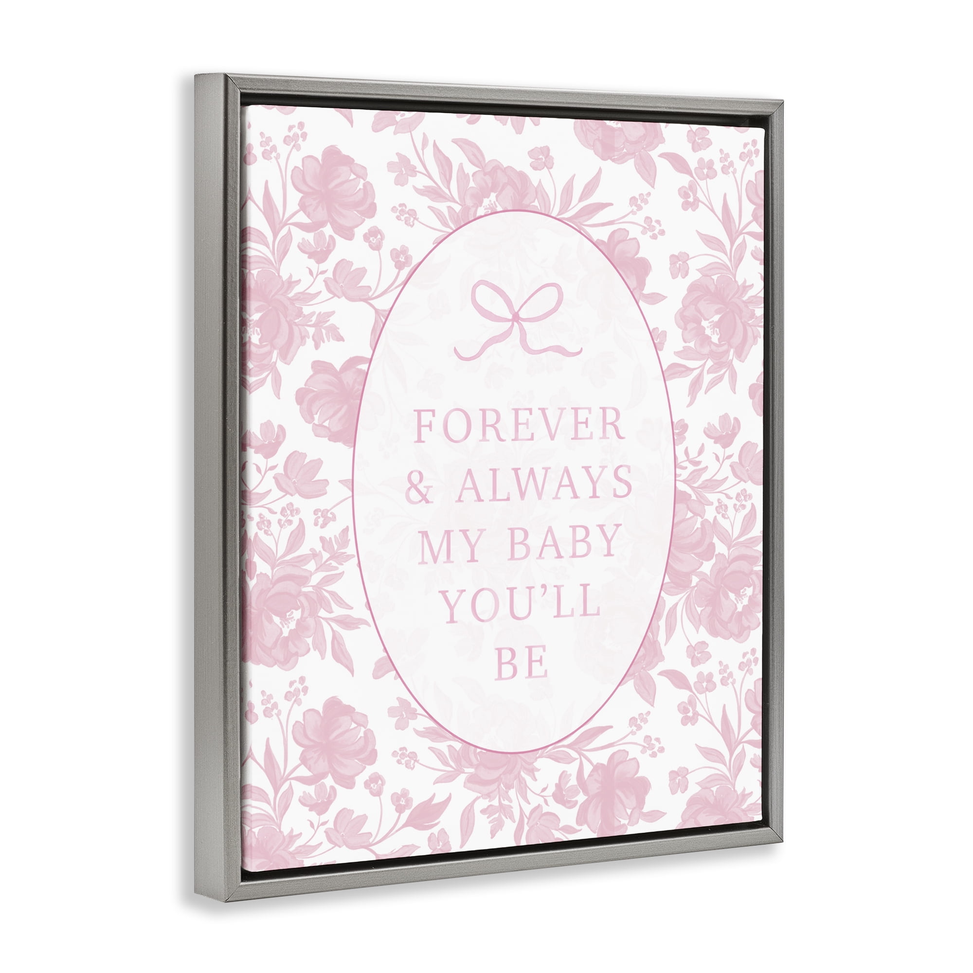 Stupell Industries Forever and Always Pink Florals Gray Framed Floater Canvas Wall Art, design by Cherrywood Lane