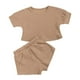 thumbnail image 2 of Ropa De Bebé (Niño O Niña) Traje De Niño Pequeño Verano Waffle Top De Manga Corta Pantalones Cortos Conjunto De Dos Piezas Marrón Odeerbi LM103-10383, 2 of 9