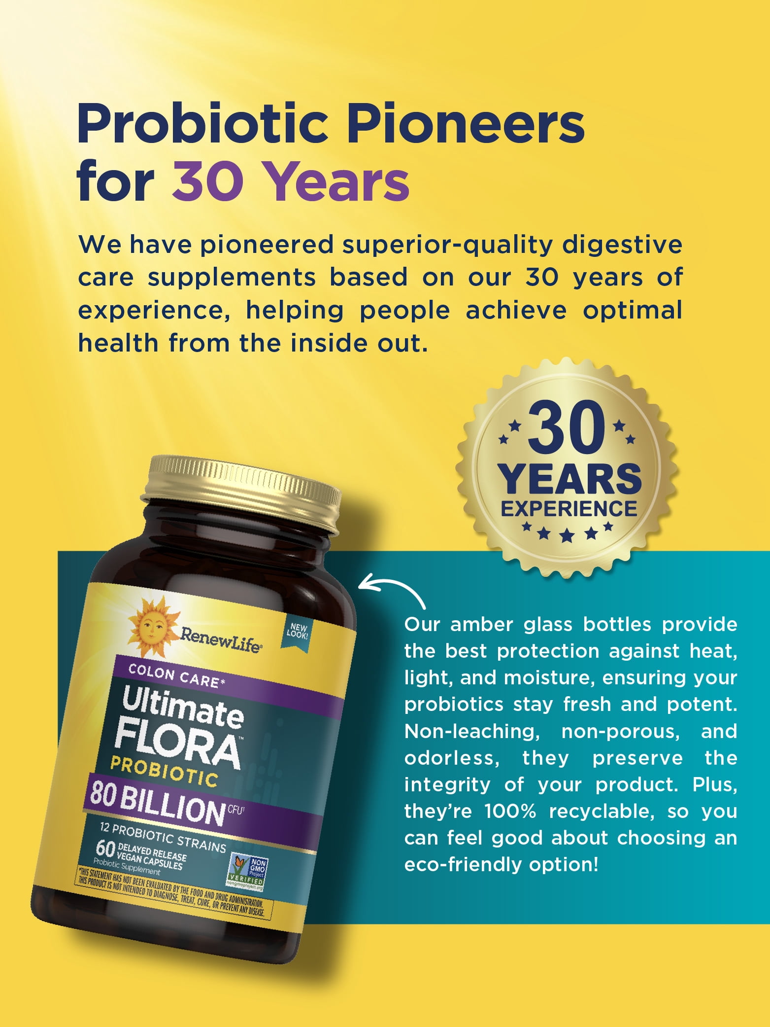 Colon Care Ultimate Flora Probiotic | 80 Billion CFU | 60 Vegan Capsules | by Renew Life
