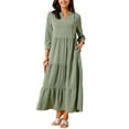 thumbnail image 1 of Vestido Maxi Casual de Mujer Inspire Chic con Mangas 3/4, Cuello en V, Corte Suelto, con Bolsillos, Talla XL, Verde Ejército, 1 of 6