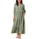 thumbnail image 1 of Vestido Maxi Casual de Mujer Inspire Chic con Mangas 3/4, Cuello en V, Corte Suelto, con Bolsillos, Talla XL, Verde Ejército, 1 of 6