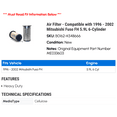 thumbnail image 2 of Air Filter - Compatible with 1996 - 2002 Mitsubishi Fuso FH 5.9L 6-Cylinder 1997 1998 1999 2000 2001, 2 of 2