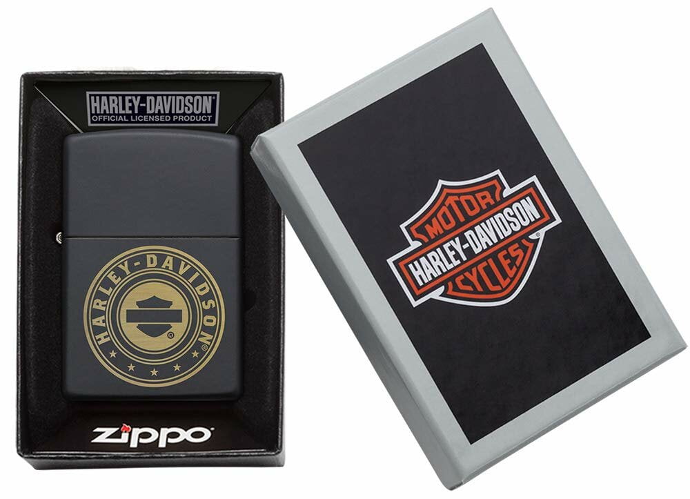 Zippo Harley Davidson Gold Logo Engraved Matte Windproof Lighter Black