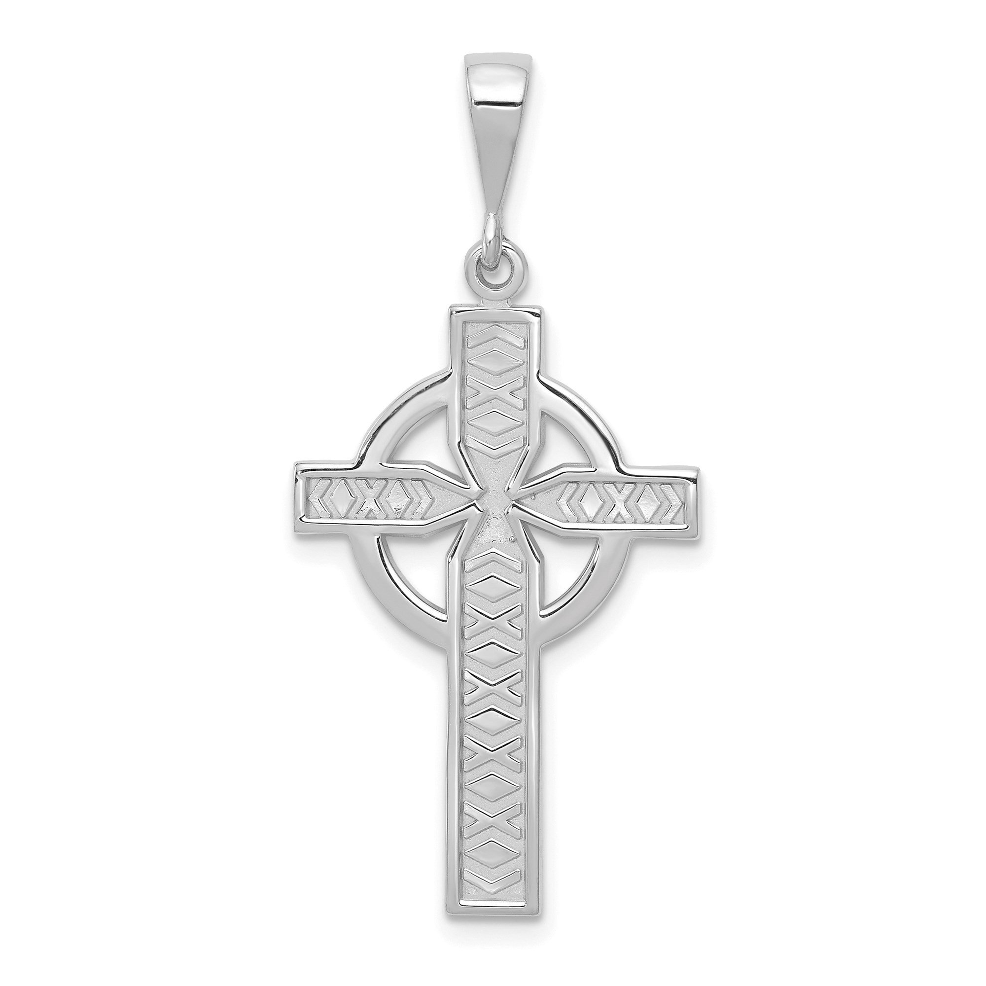 14k White Gold Celtic Iona Cross Pendant Necklace for Men and Women Flat Back Beveled Edges Religious Jewelry Faith Symbol Heritage Design Spiritual Fashion Accessory Timeless Style