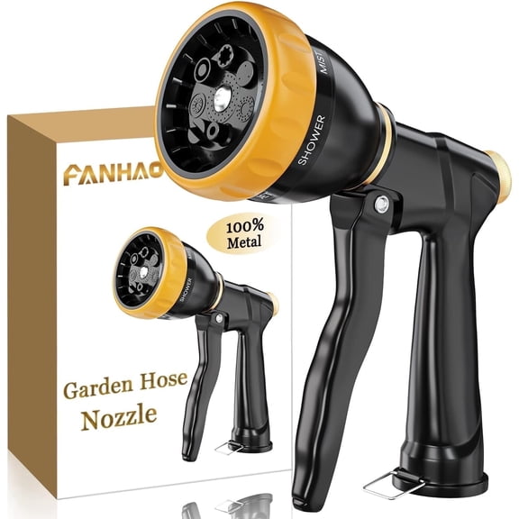 FANHAO Garden Hose Nozzle Heavy Duty, High Pressure Watering Nozzle Sprayer with 7 Spray Patterns, Black