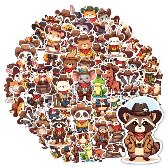 35pcs-50pcs Cute Animal Stickers Cowboy Character Stickers PVC Stickers for Laptops Notebooks Suitcases
