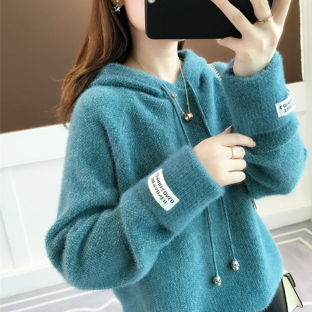Ropa de mujer de otoño e invierno, suéter de mujer de moda popular, top de terciopelo de visón con capucha perezoso