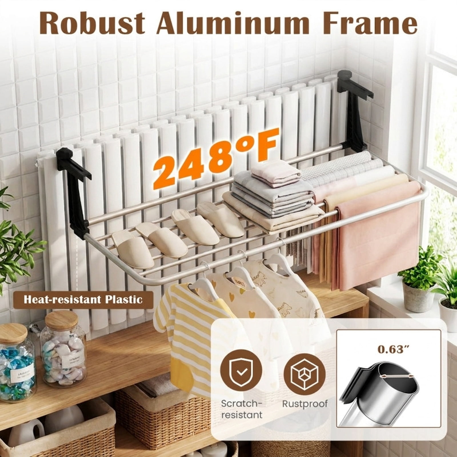 Vebreda Foldable Clothes Drying Rack, Portable Clothes Drying Rack Extendable Radiator Clothes Airer, Robust Aluminum Frame, Adjustable Distance