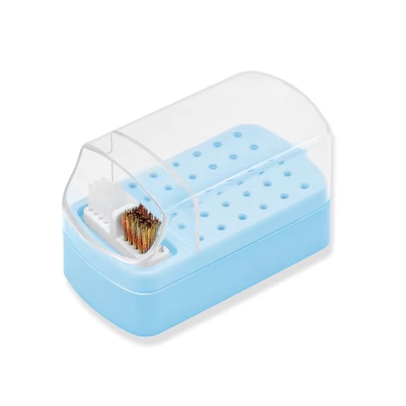 Nail Drill Bit Organizer 30 Holes Manicure Tool Storage Case 2-in-1 Cleaning and Display Box Professional Bit Holder for Electric Nail Files Blue
