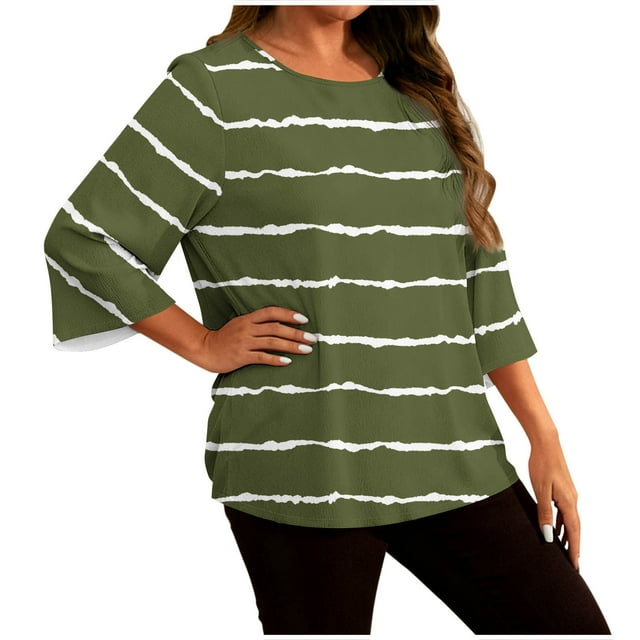 RXMEKW T-Shirt à Manches Longues Imprimé Dégradé pour Femmes Grande Taille Col Rond Décontracté Polyester