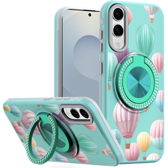 For Samsung Galaxy S25 EDGE Case, Pattern Design Hybrid with Invisible Ring Stand & Magnetic Back, Shockproof Protective Grip Phone Cover (Hot Air Balloon)