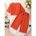 thumbnail image 3 of Toddler Girls 2 Piece Outfit Solid Color Half Sleeve Shirt and Elastic Wide Legs Pants Set, 3 of 9