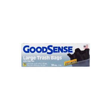 1 Pack GoodSense Large Trash Bags with Flap Ties, 30 Gallon, 10ct