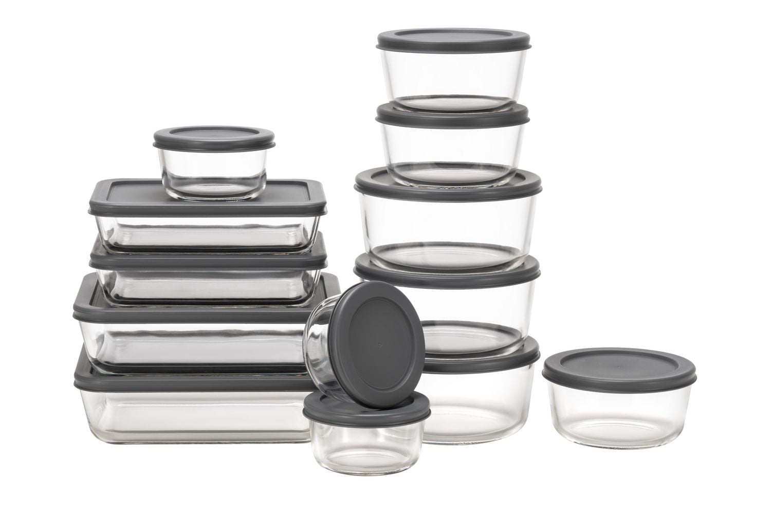 MAINSTAYS Glass food storage set with PE Lid of round and rectangular shape, DIFFERENT VOLUME: 236/472/944/700/1400ML