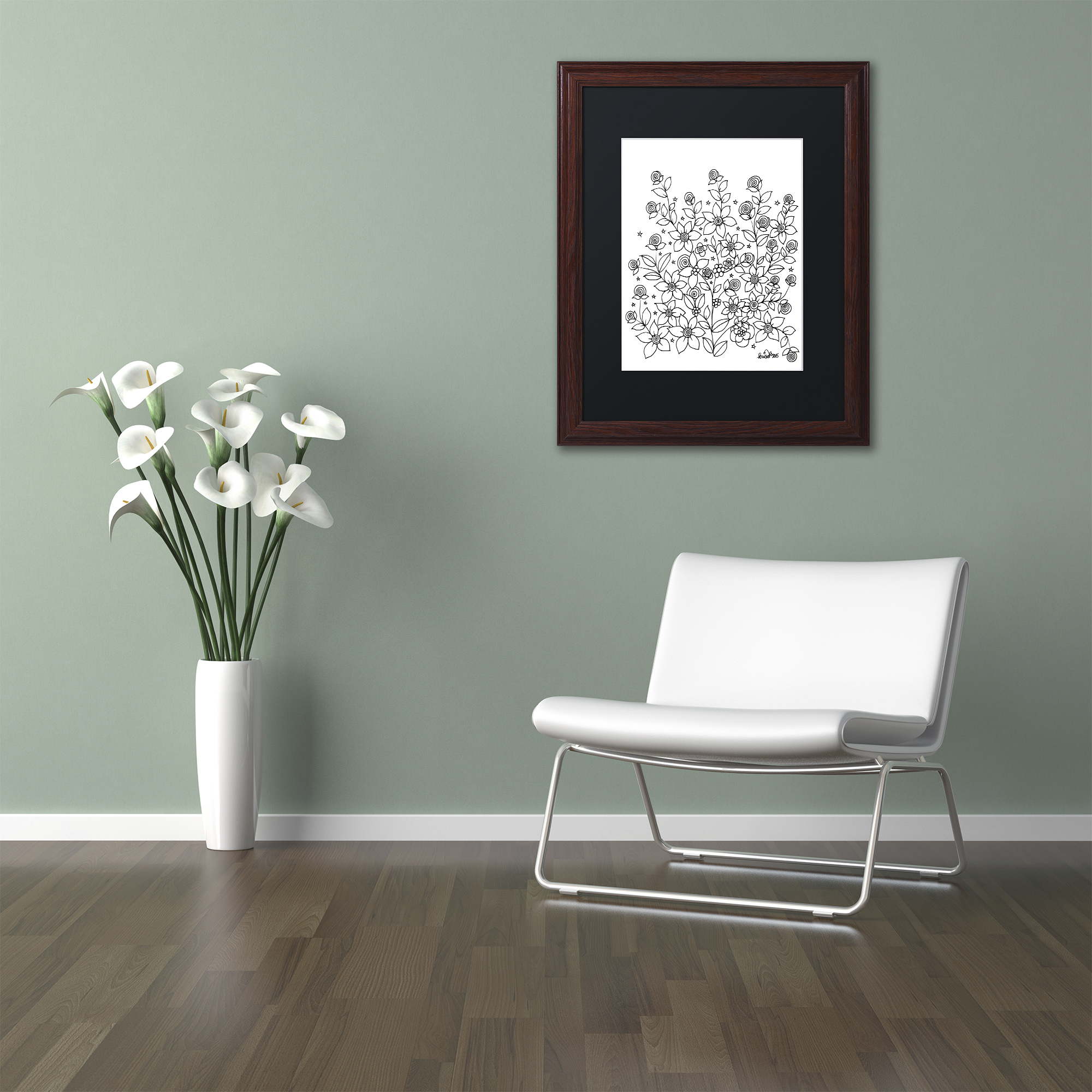 Trademark Fine Art 'Simple Flower Doodle 2' Matted Framed Art by KCDoodleArt
