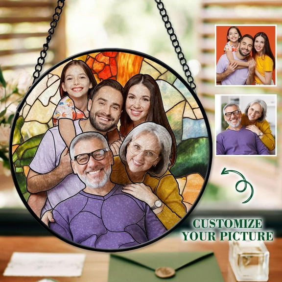 Custom Family Portrait Faux Stained Glass, Transform Your Photos Into Art, Add Deceased Loved One To Photo, Christmas Gift For Mom Dad