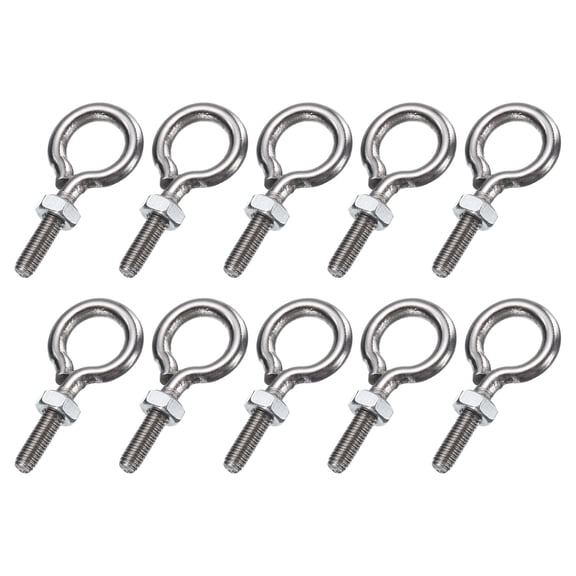 Uxcell 10 Pack Eye Bolts, M3 x 12mm 304 Stainless Steel Threaded EyeBolt Silver Eye Hooks with Nut for Hanging or Securing Cables