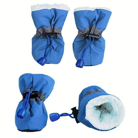 ENIYUU 4pcs Dog Boots Cotton-Lined Winter Pet Shoes With Anti-Slip Soles Adjustable Waterproof Paw Protectors For Small To Large Dogs Cozy Warm Blue Booties