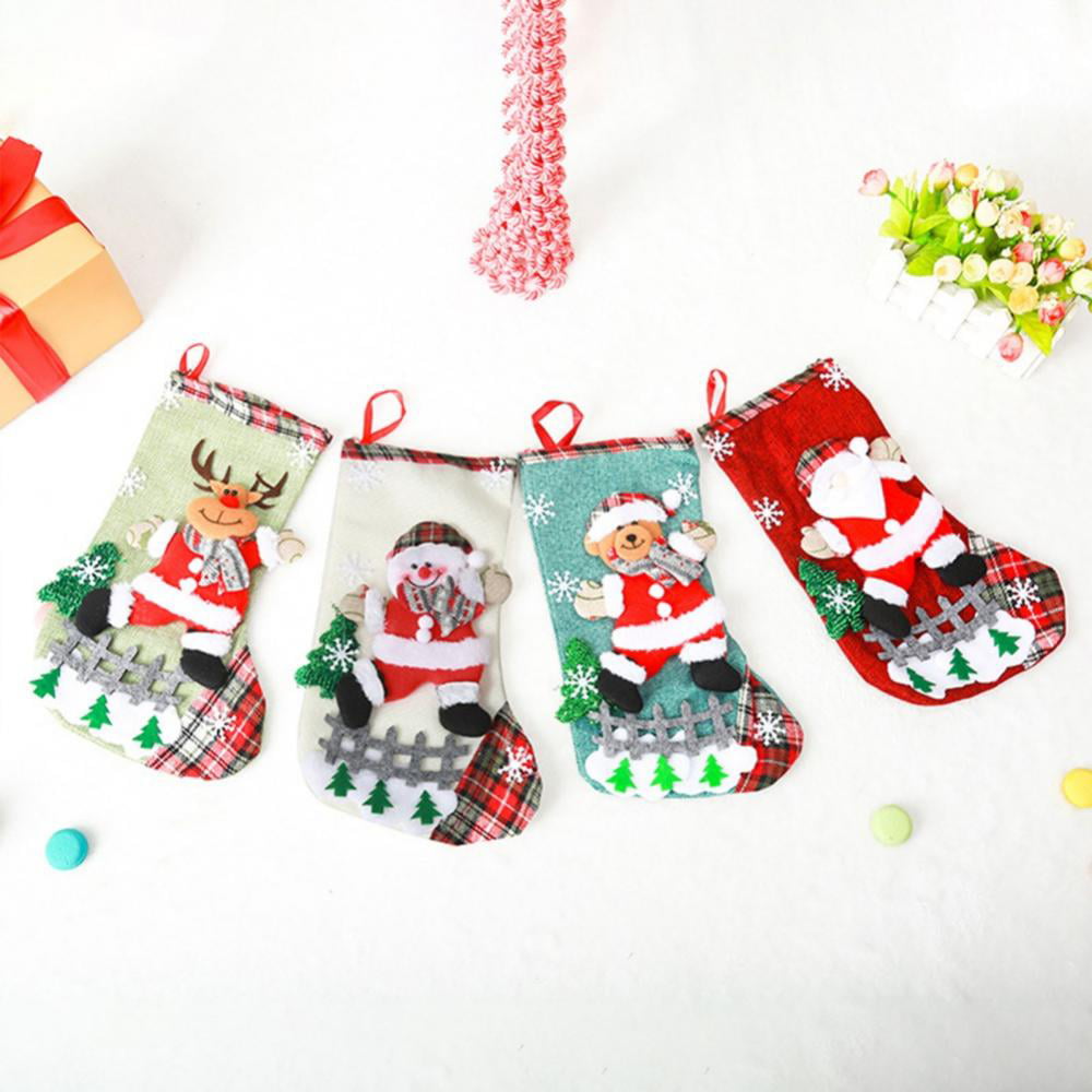 15 Pieces 3D Mini Christmas Stockings Felt Santa Snowman Gift Holders Gift and Treat Bags for Christmas Party Decorations