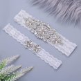 thumbnail image 3 of 2Pcs Garters for Bride White Lace Garter with Sewing-on Rhinestones Clear Crystal Set, 3 of 5