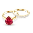 thumbnail image 4 of Rosec Jewels Lab Grown Ruby Bridal Ring Set with Moissanite | AAAA Quality 7x10 mm Pear Shaped Engagement Ring and Wedding Band, 18K Yellow Gold, US 5.00, 4 of 8