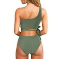 thumbnail image 3 of Odbmxy One Shoulder Womens 2 Piece Swimsuits Women Bathing Suit Vacation Bikini Plain Bralette Swimwear,Green M, 3 of 3