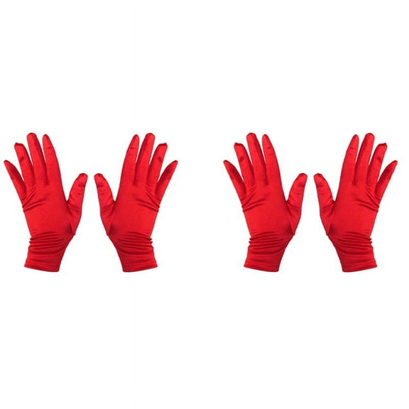 NEW 4X Ladies Short Sunscreen Satin Glove Dance Performance Gloves Etiquette Red