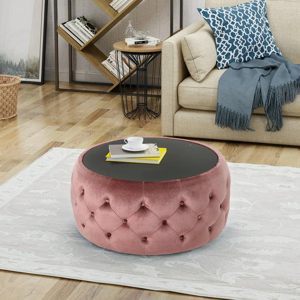 Noble House Glam Velvet And Tempered, Waterfall Coffee Table Ottoman