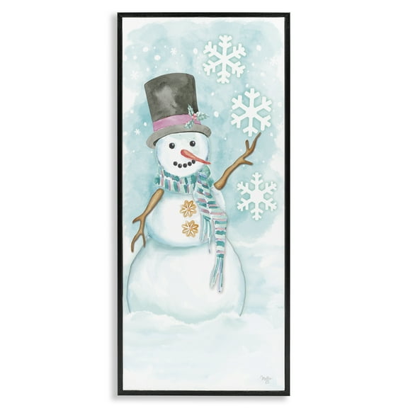 Stupell Industries Waving Snowman Greeting Holiday Painting Black Framed Art Print Wall Art, 10 x 24