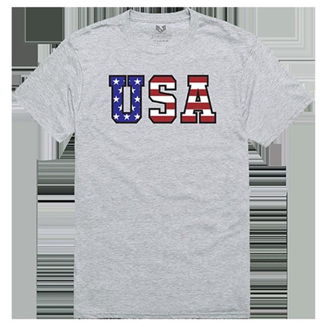 Rapid Dominance RS2-784-HGY-03 Flag Text Relaxed Graphic T-Shirt, Heather Grey - Large
