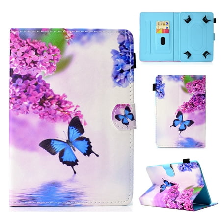 Universal Case for 8 Inch Tablet, Allytech Slim Folio Stand Wallet Cover for iPad Mini 2 3 4 / Fire HD 8 2018, Samsung Galaxy Tab A 8.0/Tab E 8.0, Lenovo,Huawei, Android iOS Tablet, Butterfly Flower