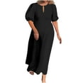 thumbnail image 2 of Women's Summer Casual Crew Neck Ndbuld Fashion Women's Summer Temperament Solid Short Sleeve Round-Neck Dress Summer Savings Evergreen Black XL, 2 of 6