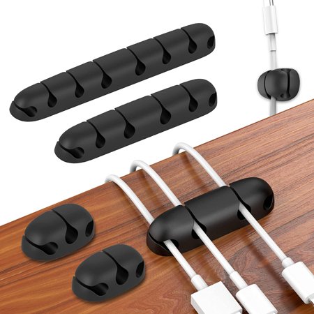 Cable Clips Cable Organizer, 6 Packs(8-6-4-3-3-3 Slots) Strong Adhesive Cable Management Cord Holder for USB Cable/Power Cord/Wire in Home, Office, Car, Desk Accessories(Black)