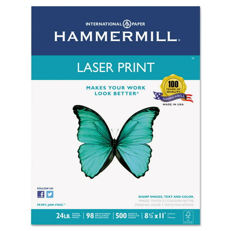 Hammermill Laser Print Office Paper, 98 Brightness, 24lb, 8-1/2 x 11, White, 500