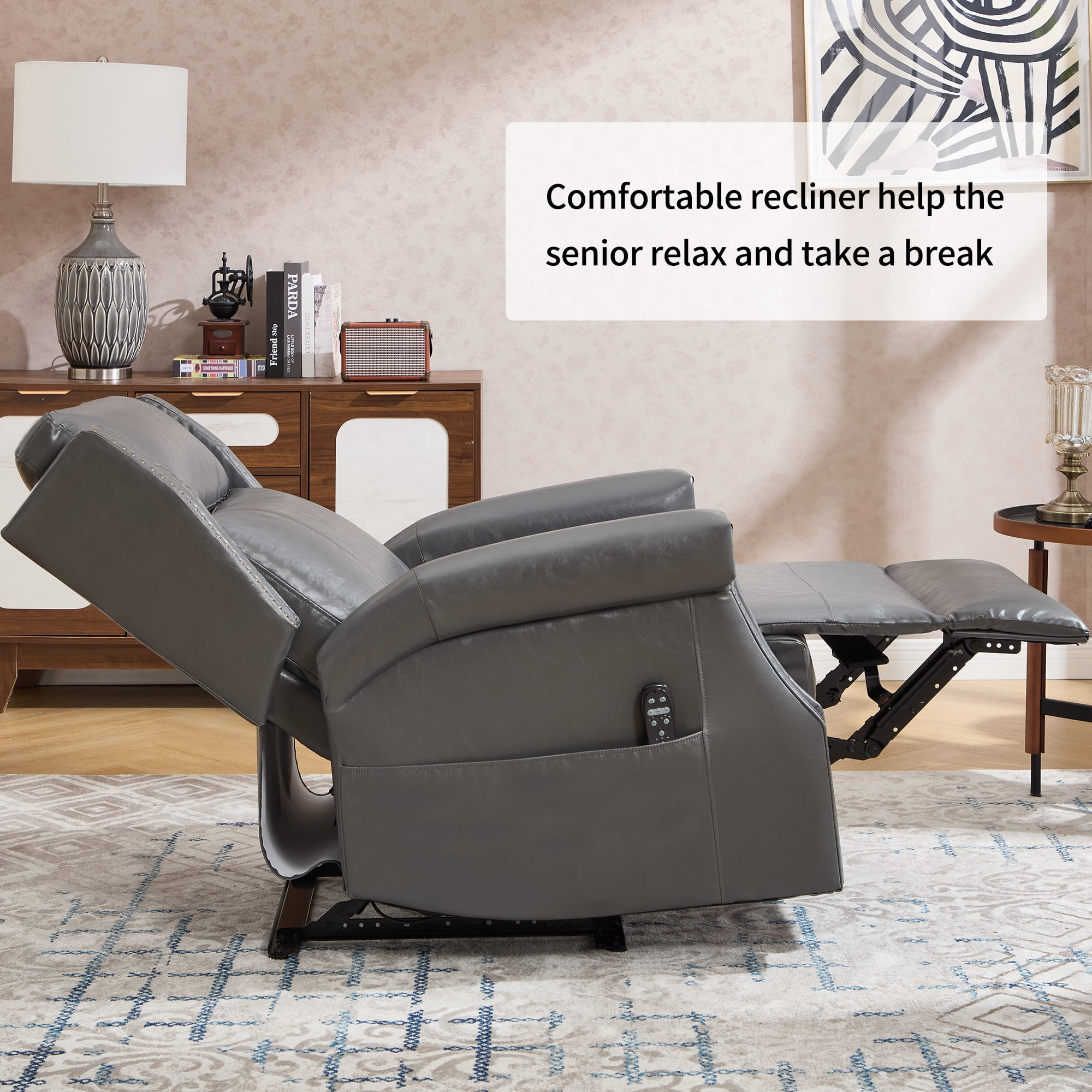 Leumius Recliner Chair for Elderly with Heat and Massage,Heavy Duty Recliners with Side Pockets for Living Room,Gray